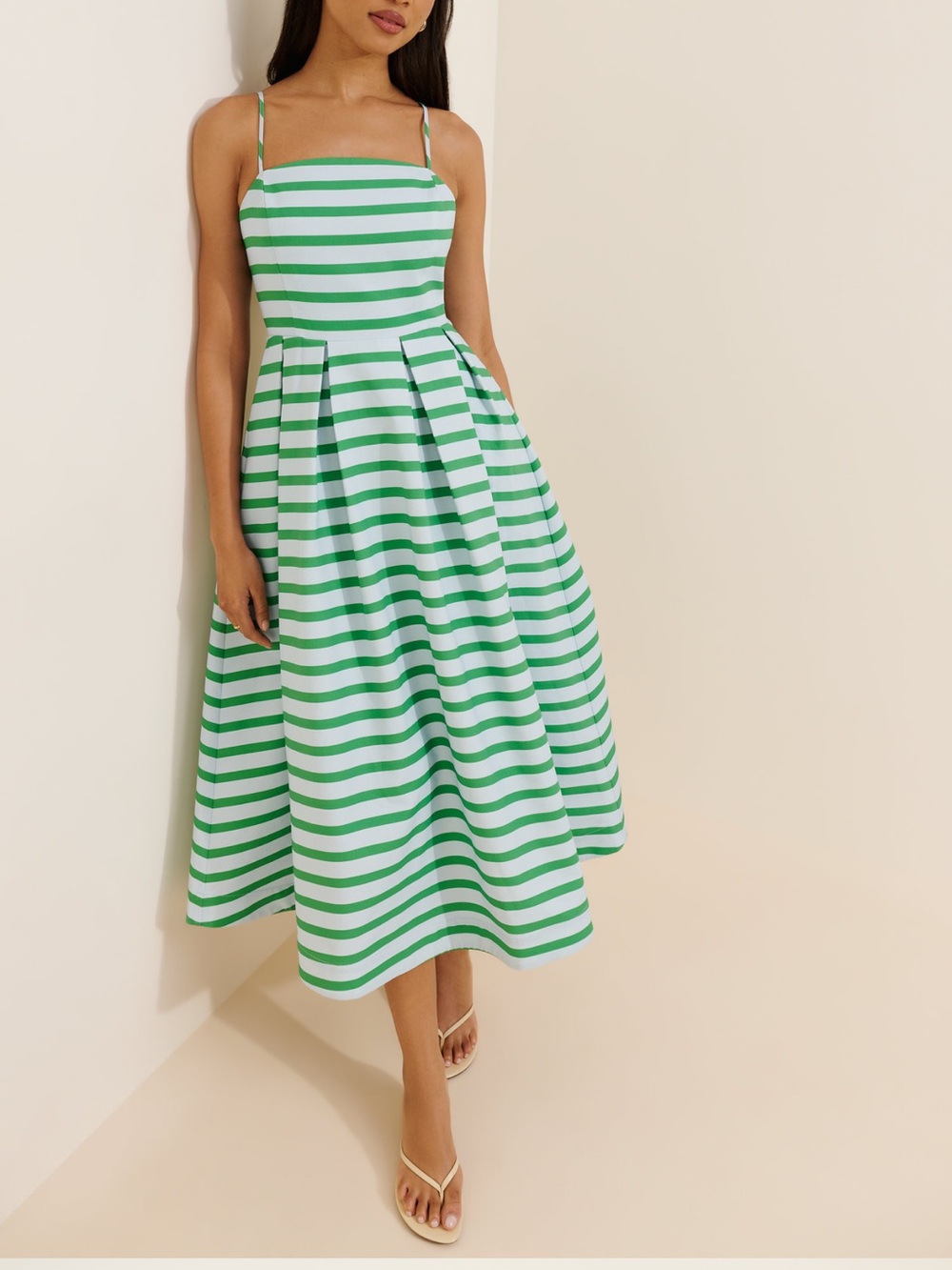 English Factory Pleated Stripe Midi Dress
